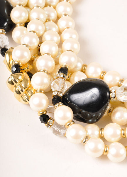 Black, Cream, and Gold Toned Faux Pearl Bead Multi-Strand Necklace ...