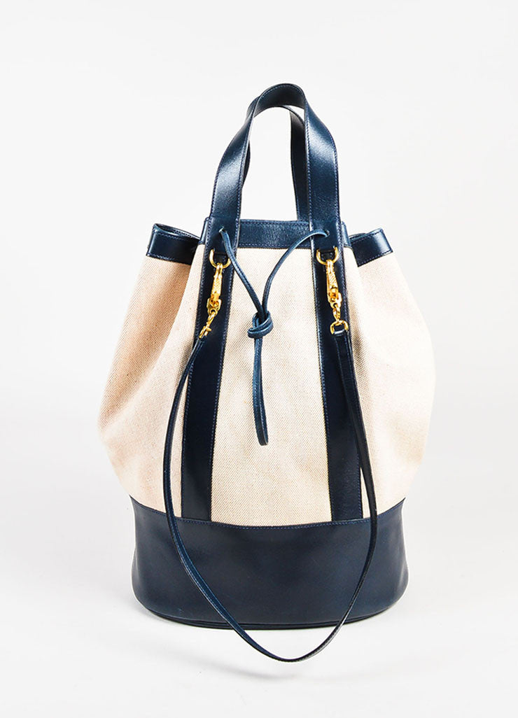 Hermes Tan and Navy Leather Trimmed Canvas Bucket Bag – Luxury Garage Sale