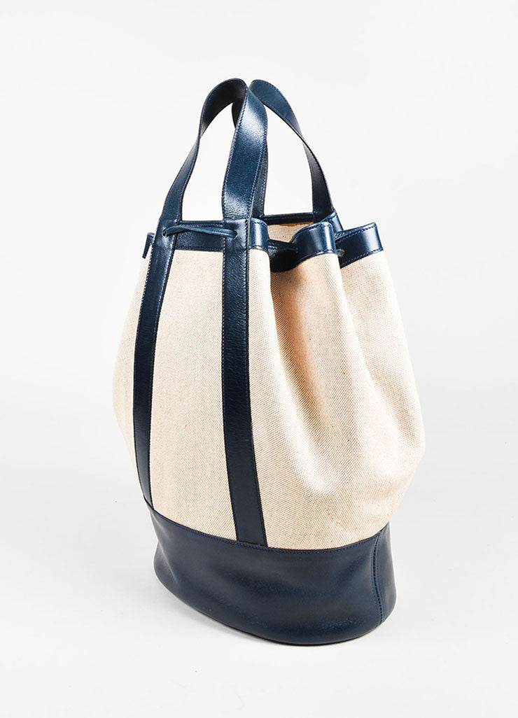 Hermes Tan and Navy Leather Trimmed Canvas Bucket Bag – Luxury Garage Sale