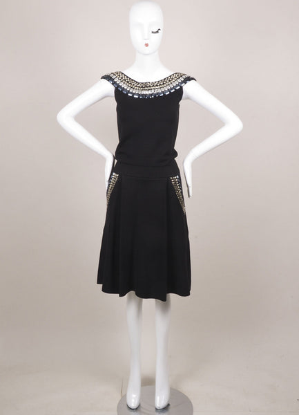 Black Silk Blend Embellished Pleated Dress – Luxury Garage Sale