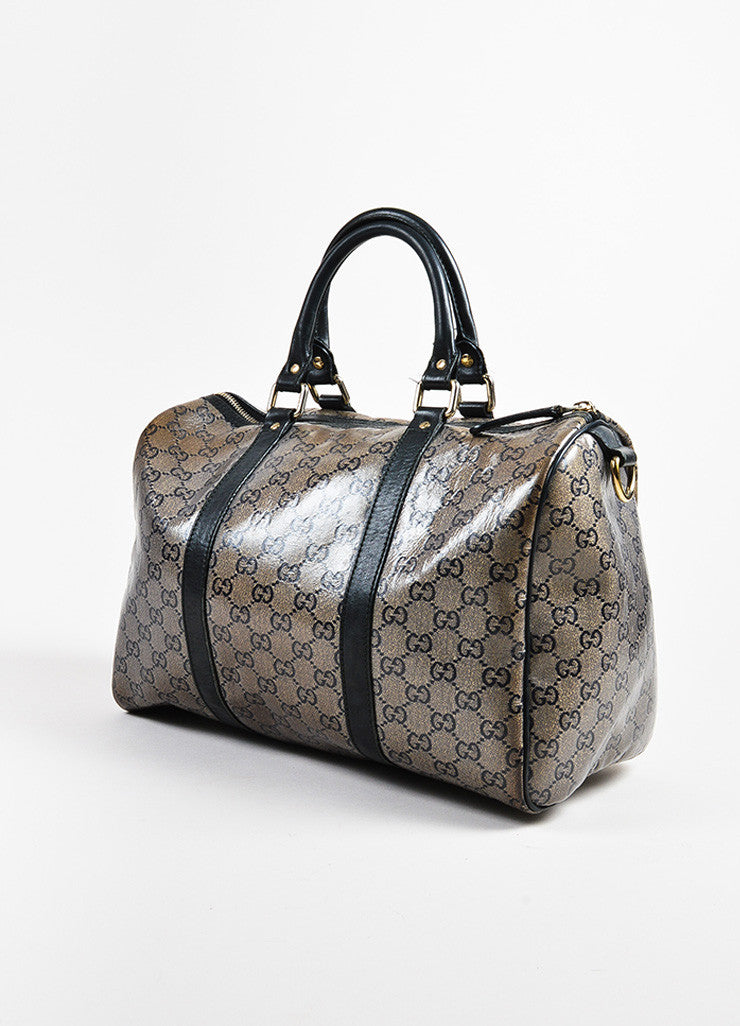 Taupe Navy Gold Gucci Coated Canvas Leather Monogram &quot;Joy Boston&quot; Bag – Luxury Garage Sale