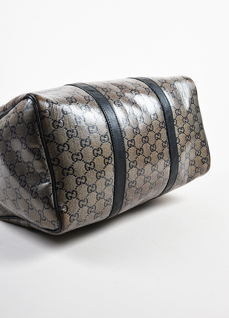 Taupe Navy Gold Gucci Coated Canvas Leather Monogram &quot;Joy Boston&quot; Bag – Luxury Garage Sale