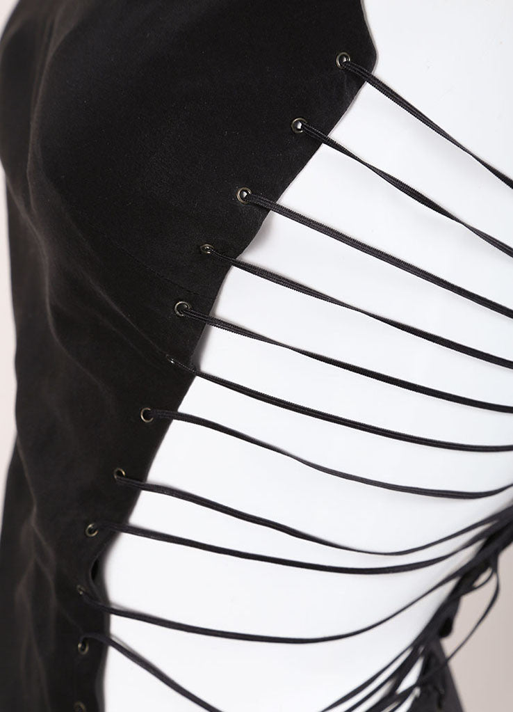 Gucci | Black Silk Lace Up Slit Sleeveless Midi Dress – Luxury Garage Sale