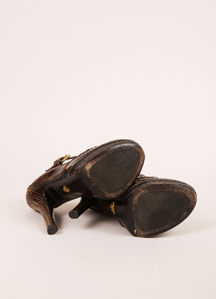 Prada | Brown Lizard Embossed Leather Platform Mary Jane Pumps – Luxury ...