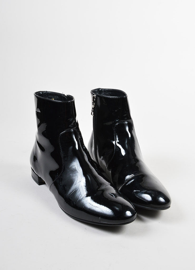 Minnetonka Women S Two Button Boot: Black Patent Leather Flat Ankle Boots