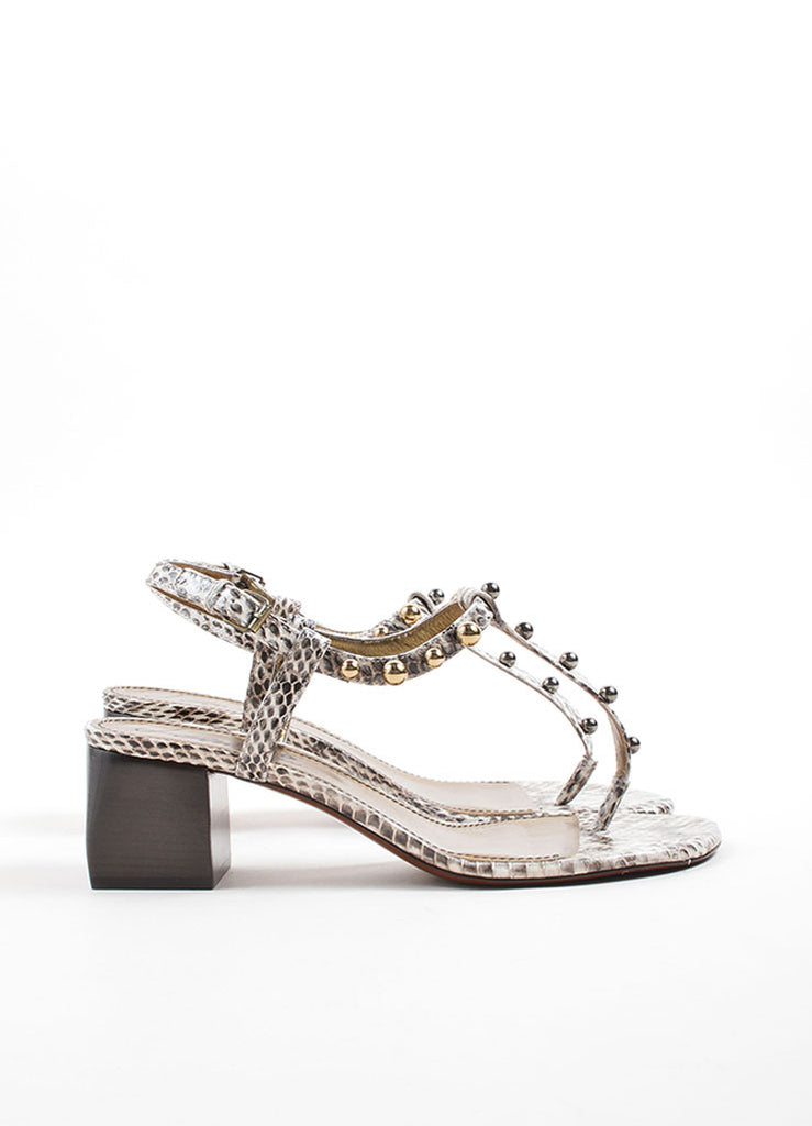 Lanvin | Lanvin White Grey Snakeskin Studded Thong Sandals – Luxury ...