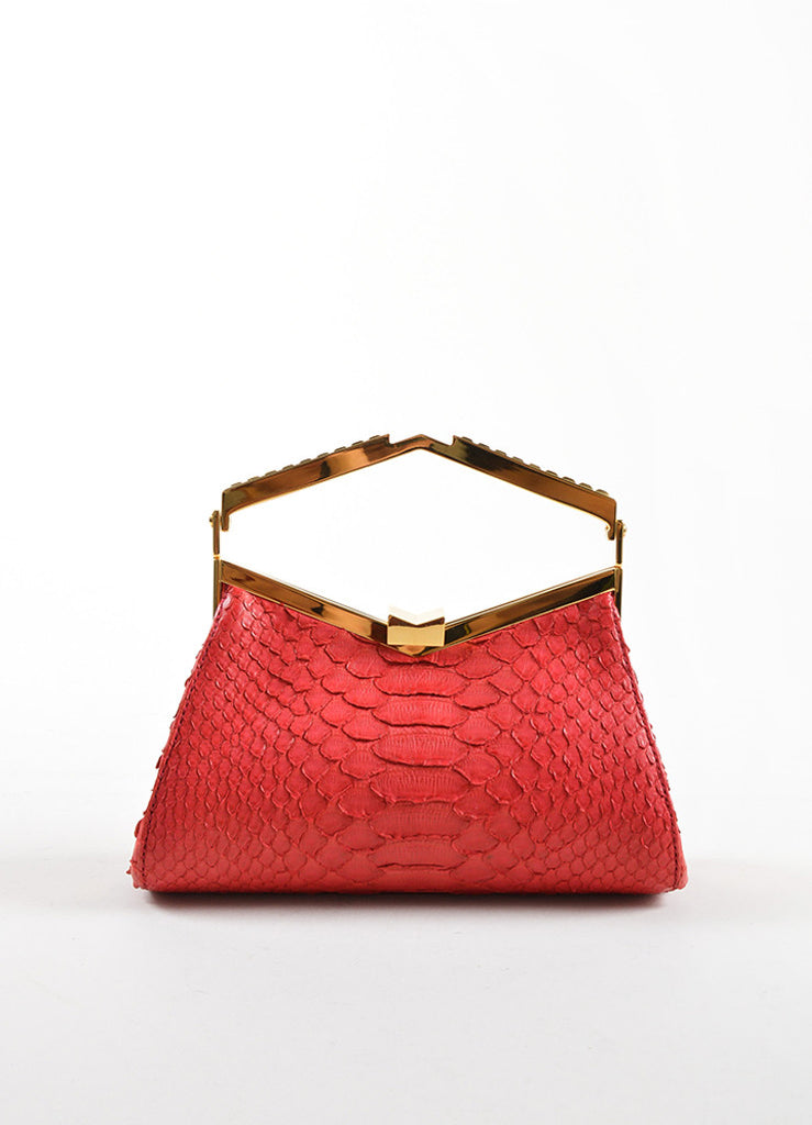 J. Mendel | J. Mendel Raspberry Red Python Leather Metal Clutch Bag ...