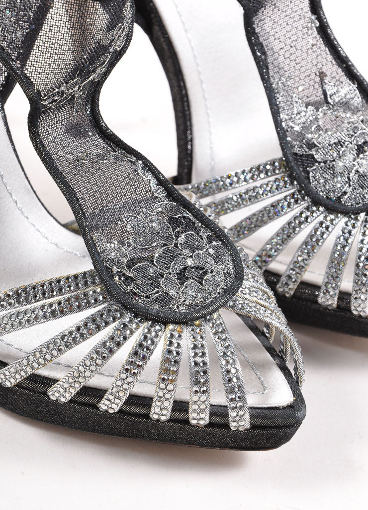 Rene Caovilla Black Silver Rhinestone Lace Pumps – Luxury Garage Sale