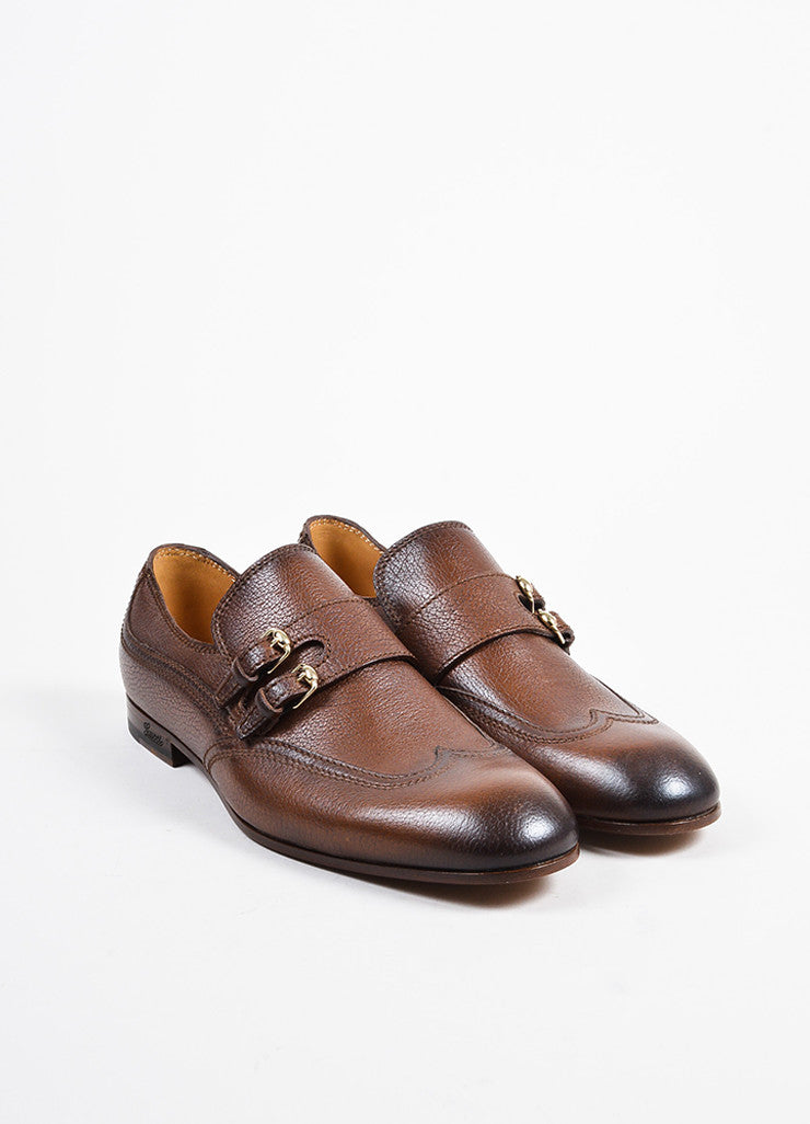 Men&#39;s Brown Gucci Grain Leather Double Buckle Loafers – Luxury Garage Sale