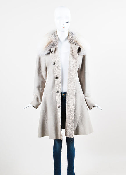Grey Dennis Basso Suede Fox Fur Trim Snap Front Coat – Luxury Garage Sale