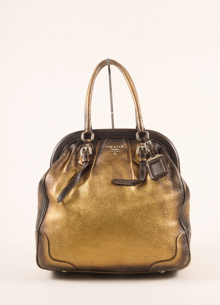 Prada | Bronze and Gold Pebbled Leather Ombre Structured Tote Bag ...