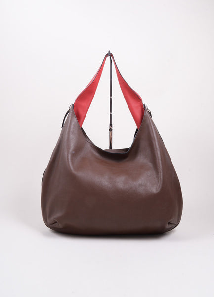 Brown and Red Leather Expandable Zipper Hobo Shoulder Bag – Luxury ...