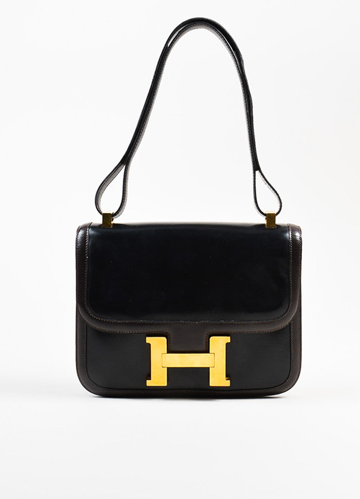Hermes Black Brown Gold Leather H &quot;Constance&quot; 24cm Shoulder Bag – Luxury Garage Sale