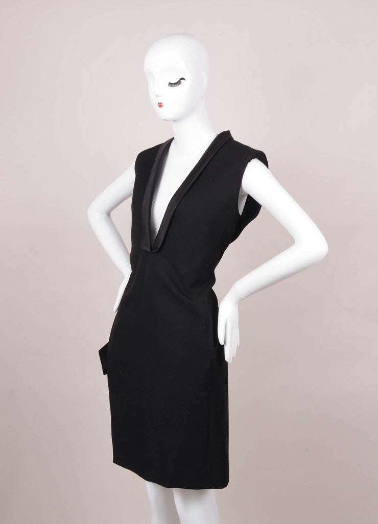 Lanvin Black Wool and Silk Sleeveless Deep V Neck Dress – Luxury Garage