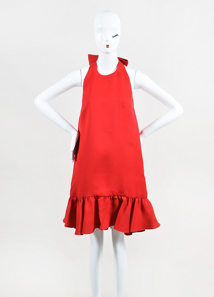 Valentino | Valentino Red Silk Halter Bow Ruffle Dress – Luxury Garage Sale