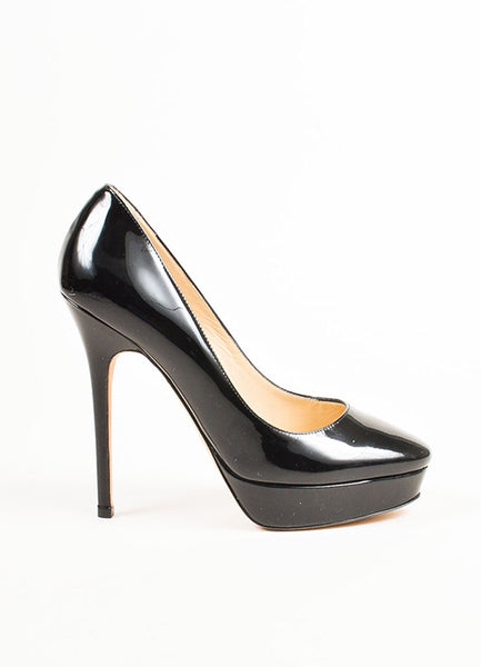 Jimmy Choo Black Patent Leather Round Toe High Heel Platform Pumps ...