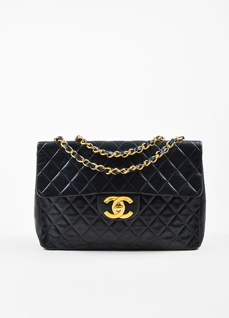 Chanel | Chanel Black Quilted Lambskin Leather Gold Chain Flap Shoulder ...