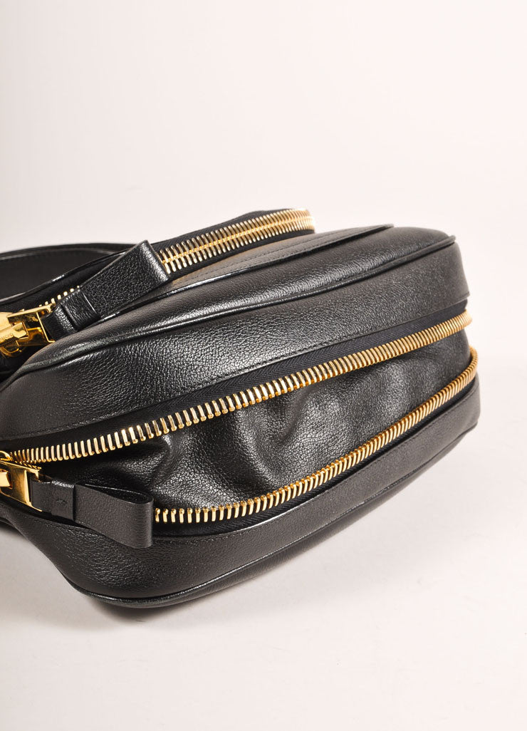 Black and Gold Toned Chunky Zip Flap Leather &quot;Jennifer&quot; Cross Body Bag – Luxury Garage Sale