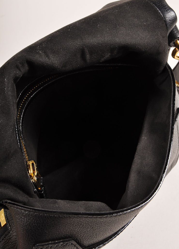 Black and Gold Toned Chunky Zip Flap Leather &quot;Jennifer&quot; Cross Body Bag – Luxury Garage Sale