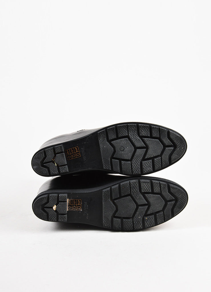 Prada Sport | Prada Sport Black Leather Zip Up Covered Wedge Ankle ...