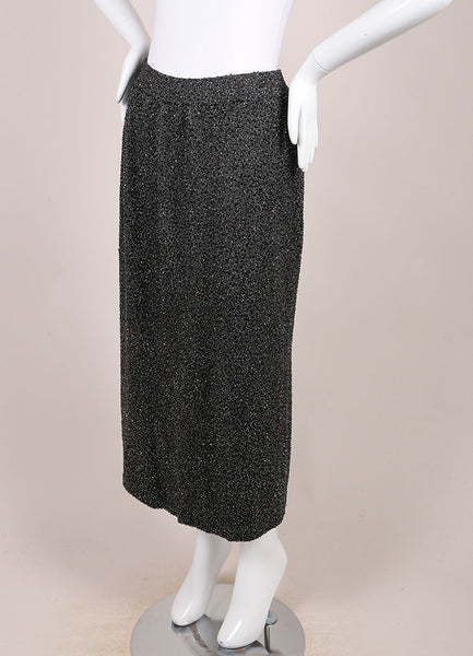 Charcoal Grey Bugle Beaded Wool Blend Knit Midi Skirt – Luxury Garage Sale