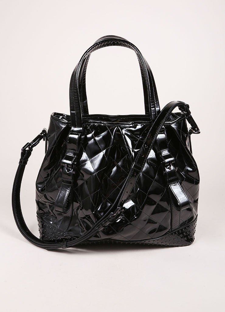 Black Patent Leather Buckle Strap Studded Tote Bag – Luxury Garage Sale