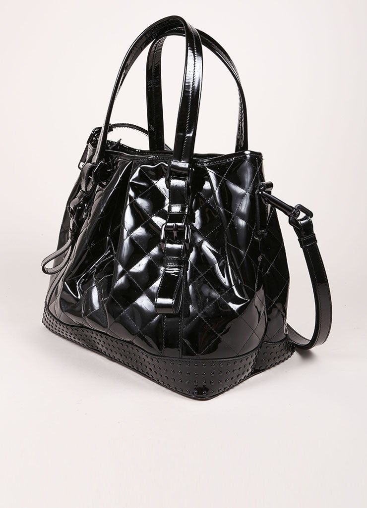 Black Patent Leather Buckle Strap Studded Tote Bag – Luxury Garage Sale