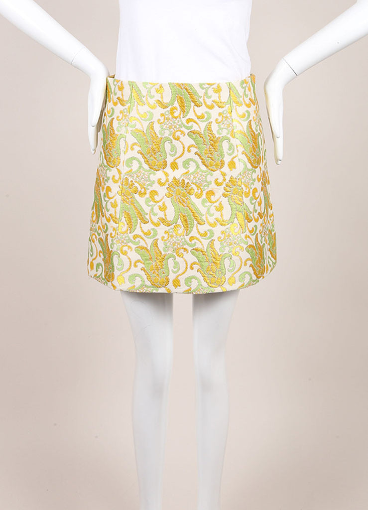 Prada | Cream, Green, and Yellow Cotton and Silk Brocade Short A Line ...