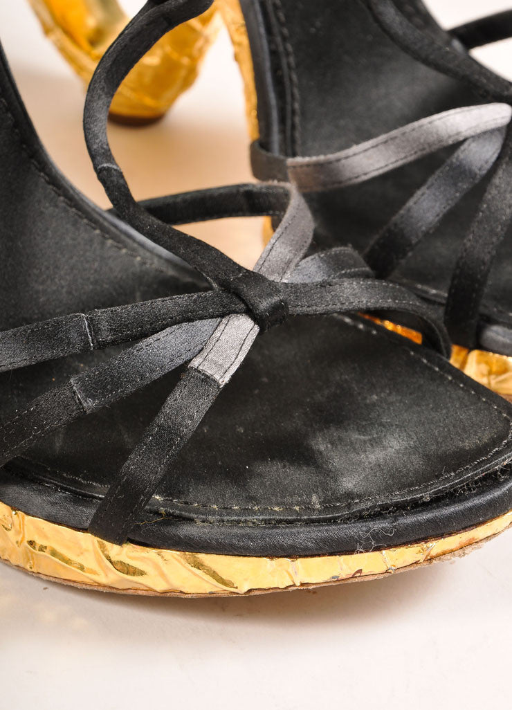 Black Louis Vuitton Satin and Gold Toned Foiled Strappy Cut Out Sandal – Luxury Garage Sale