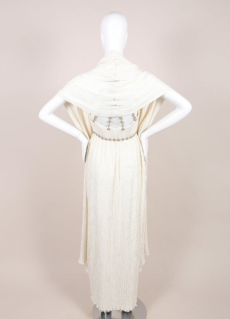Mary McFadden | Ivory Crinkled Beaded Strap Back Sleeveless Gown ...