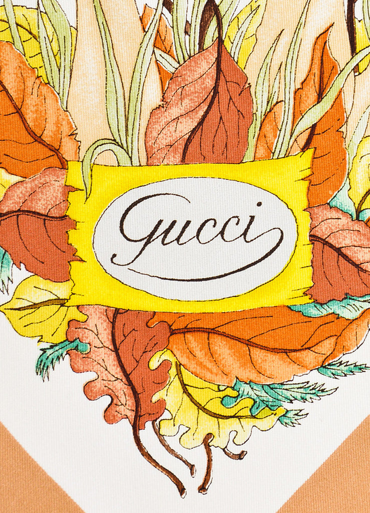 Gucci | Gucci Tan Cream Multicolor Floral Foliage Print Silk Square ...