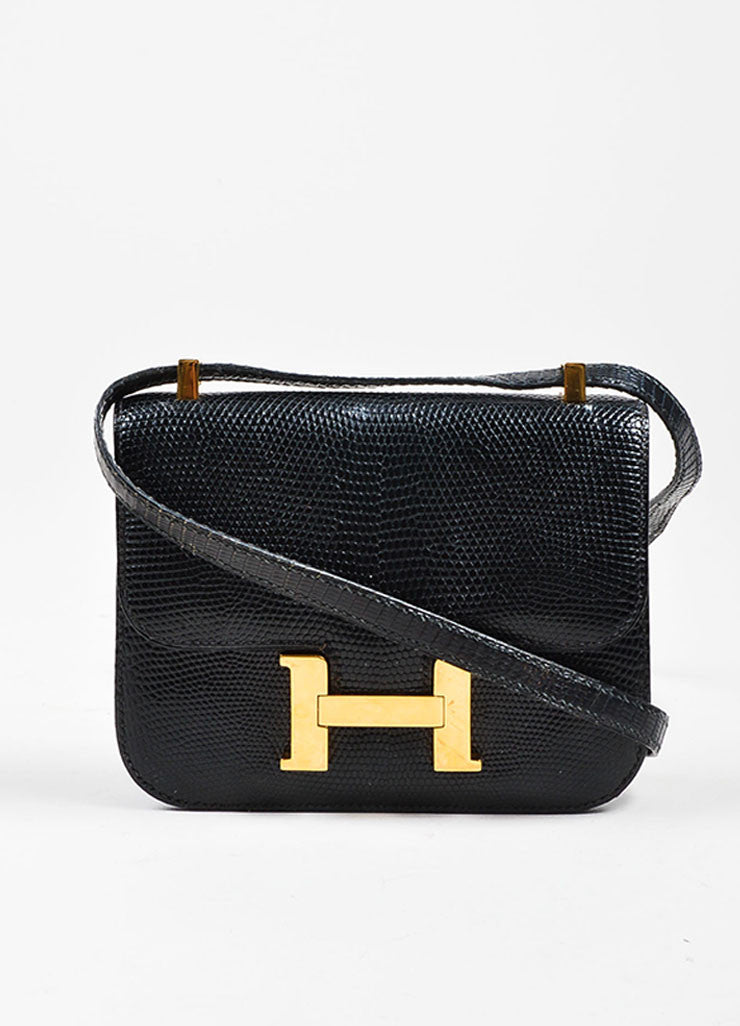 Black Gold Hermes &quot;Micro Constance&quot; &#39;H&#39; Logo Lizard Bag – Luxury Garage Sale