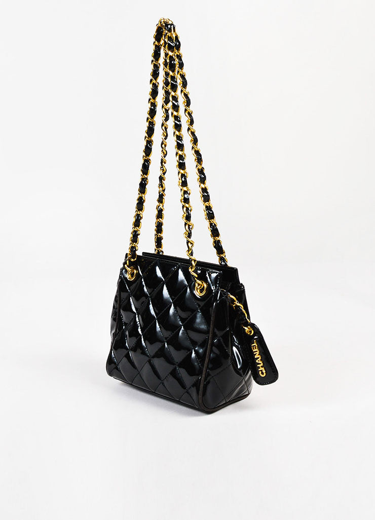 Chanel Black Patent Leather Quilted Gold Chain Strap Shoulder Bag – Luxury Garage Sale