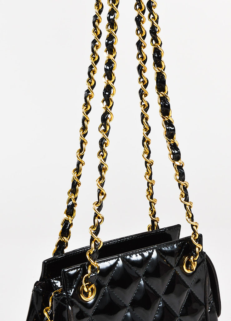 Chanel Black Patent Leather Quilted Gold Chain Strap Shoulder Bag – Luxury Garage Sale