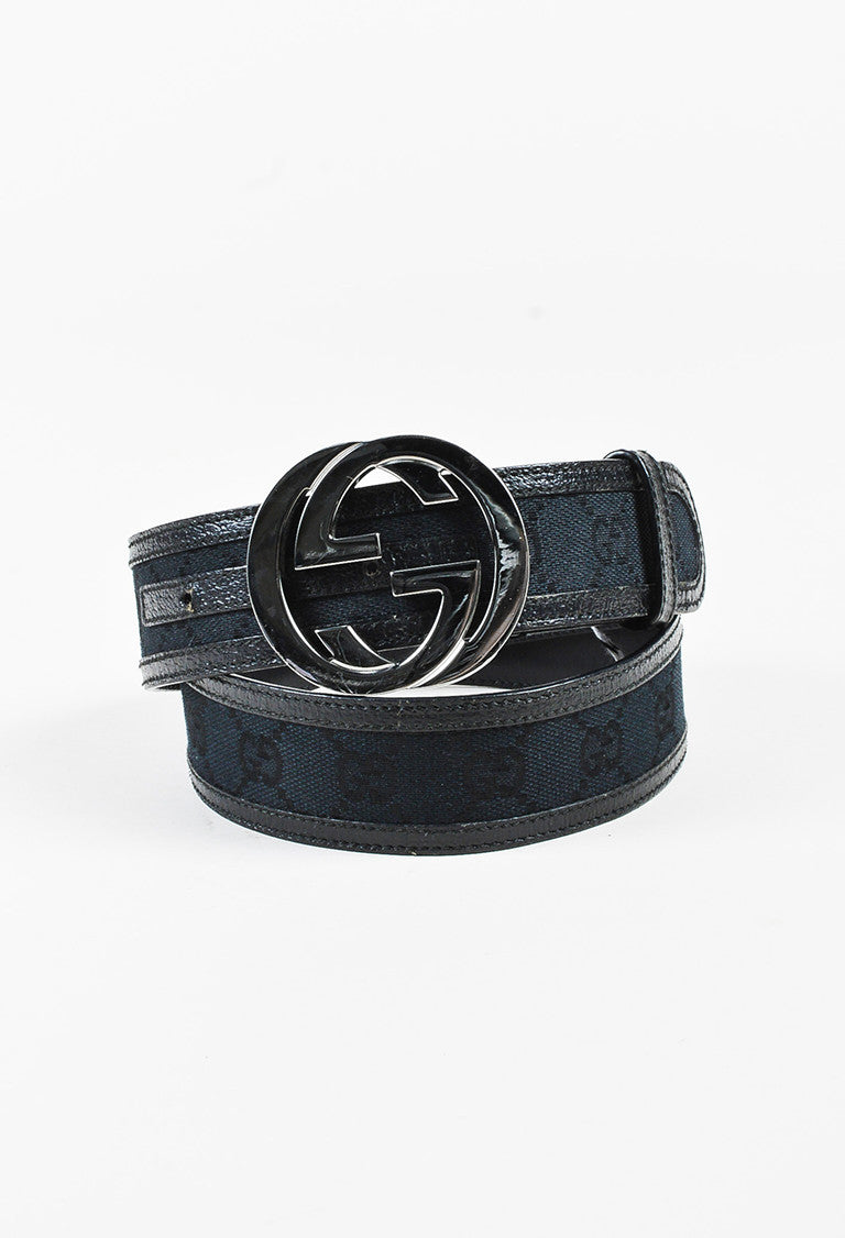 Men&#39;s Gucci Black Monogram Canvas &#39;GG&#39; Buckle Belt – Luxury Garage Sale