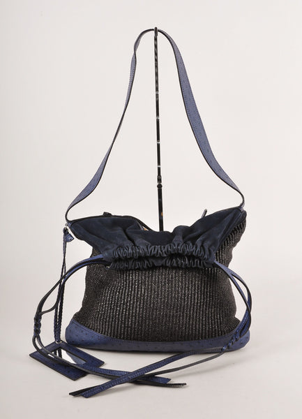 Navy Blue Woven Shoulder Bag With Leather Details – Luxury Garage Sale