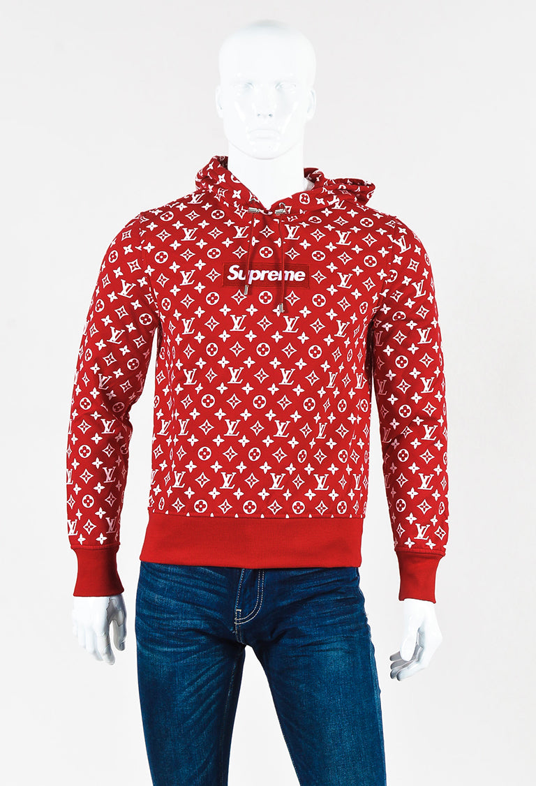 Men&#39;s Louis Vuitton x Supreme Red White &quot;Supreme Box Logo&quot; Hoodie – Luxury Garage Sale