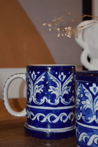 Ishq.Uk - Blue White Freesia Mug with Coaster