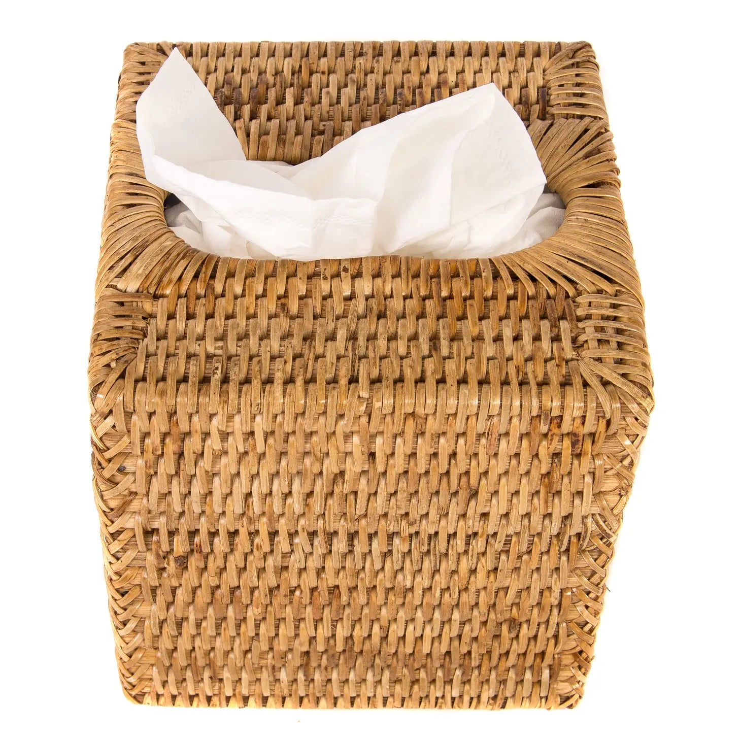 Rattan Column Tissue Box Cover, Honey Brown