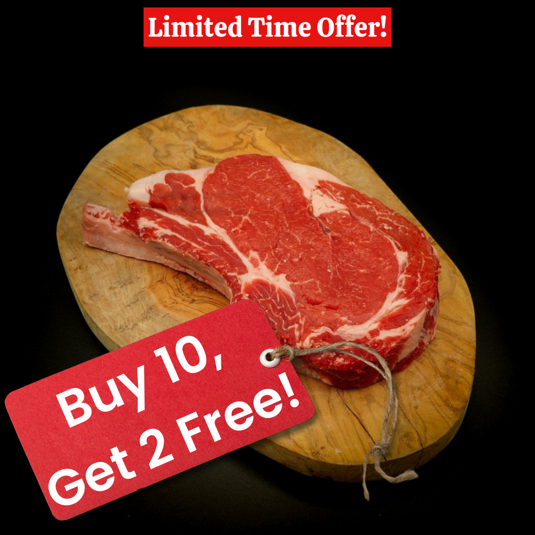 TWELVE PACK SPECIAL: USDA Choice Cowboy Steaks, Frenched, 20 oz - Buy 10, Get 2 Free - Online Only Special