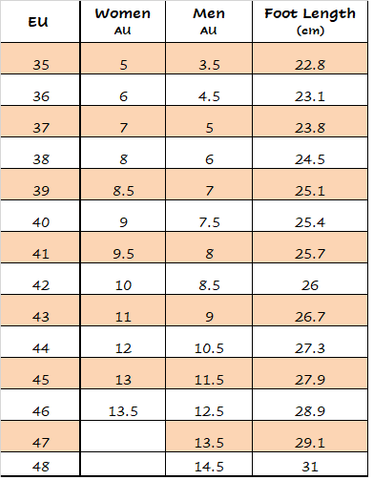 Sizing Chart – Soul Sandals Boots