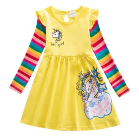 2023 nuovo autunno manica lunga vestito pizzo maglia unicorno stampato bambini  vestiti vestiti della neonata per la festa di compleanno natale 2-6 anni