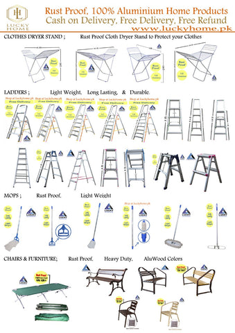 All Products Lucky Home Aluminium Ladders, Mops, Cloth Dryer, Picnic beds chairs benches