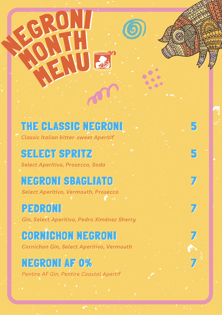 negroni month menu £5 negroni and spritz along with specials available at friends of ham leeds and ilkley this august