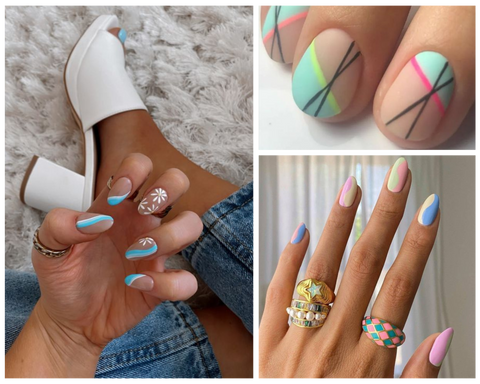 Pastel nails with thin lines