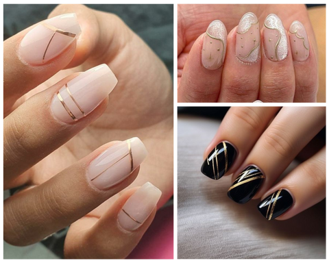 Metallic nails with thin lines