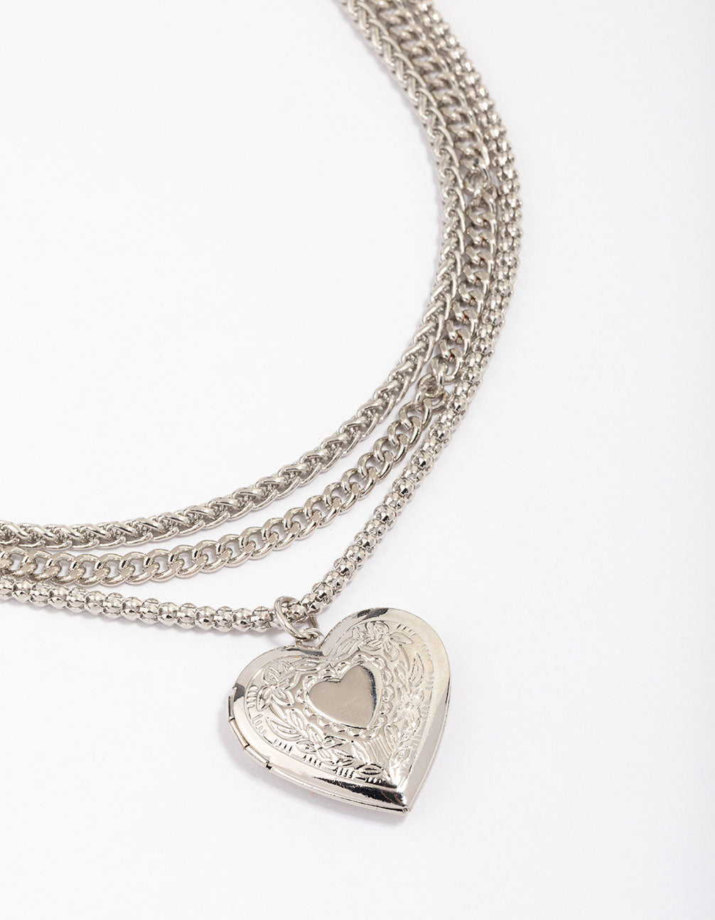 Heart & Letter Multi Chain Layered Set (Silver)