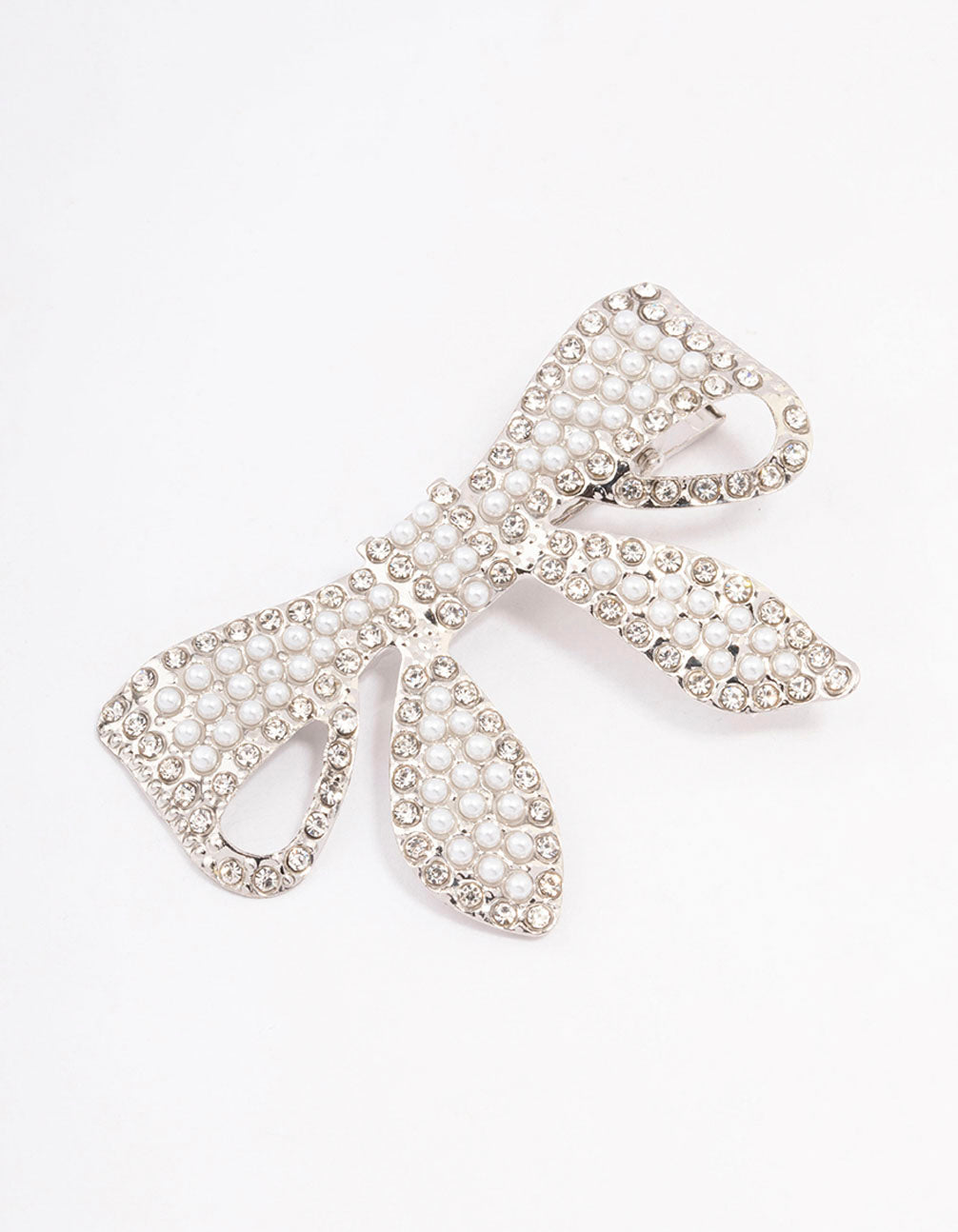 Cute Crystal Pearl Bow Hair Clip Women Headwear - Silver