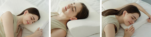 Young woman using Orthopedic pillow to sleep in different positions