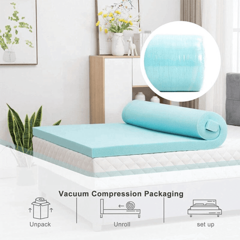 Opening the vacuum sealed cooling mattress.